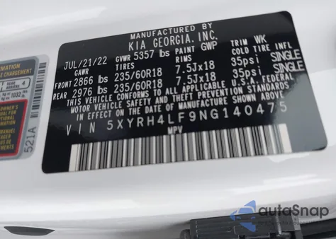 2022 Kia Sorento Ex from USA, damaged, VIN 5XYRH4LF9NG140475
